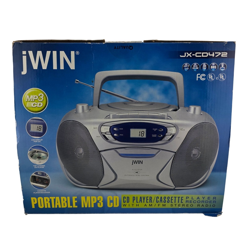 jWIN JX-CD472 Portable MP3 CD Player Cassette Radio Boombox Tested Works READ